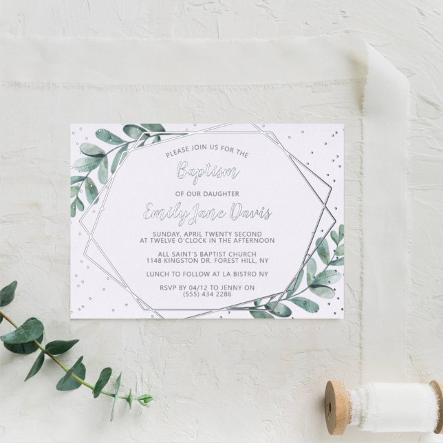 Elegant Eucalyptus Baptism Or Christening Real Foil Invitation (Creator Uploaded)