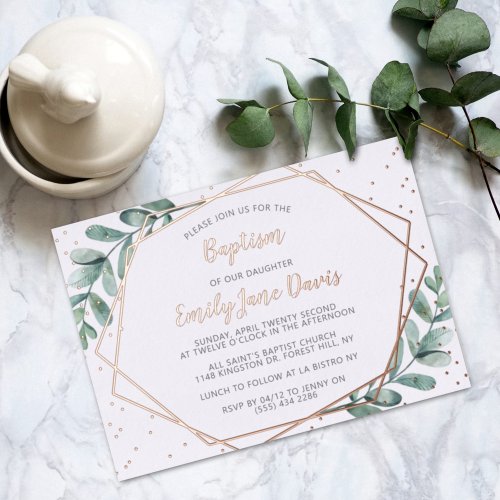 Elegant Eucalyptus Baptism Or Christening Real Foil Invitation