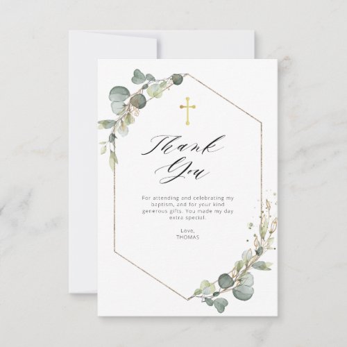 elegant eucalyptus baptism thank you card