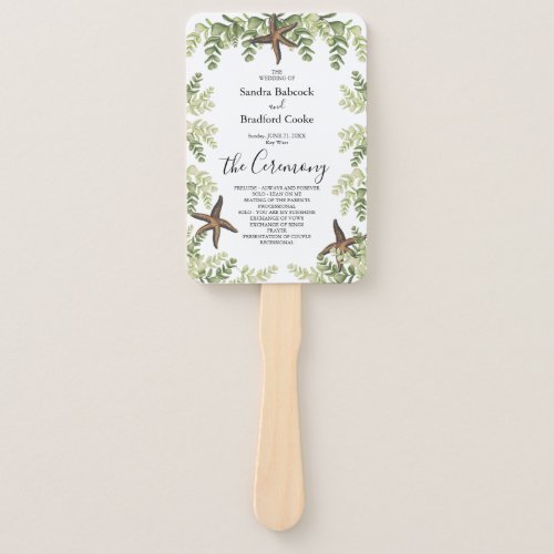 Elegant Eucalyptus Beach Starfish Wedding Program Hand Fan