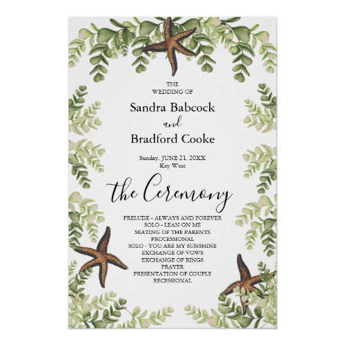 Elegant Eucalyptus Beach Starfish Wedding Program  Poster