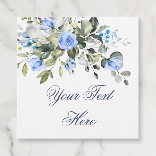 Elegant Eucalyptus Blue Floral Roses Wedding Favor Tags