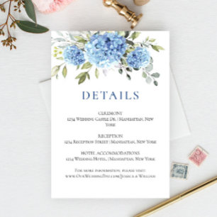 Elegant Eucalyptus Blue Hydrangea Wedding Details Enclosure Card