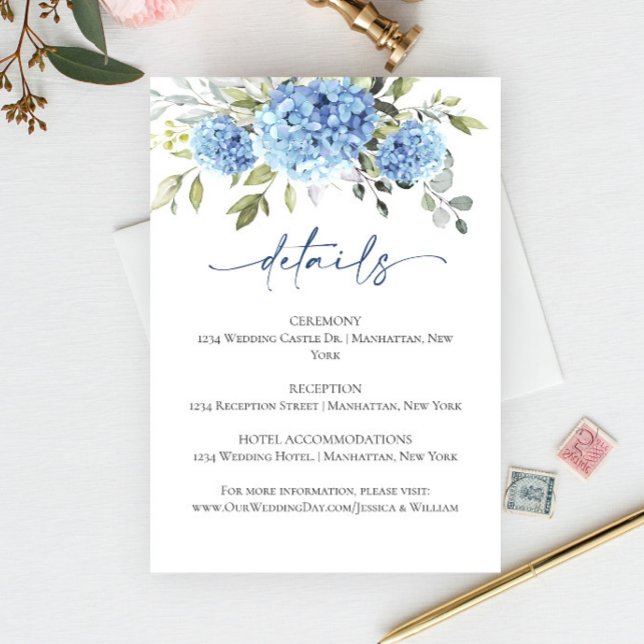 Elegant Eucalyptus Blue Hydrangea Wedding Details Enclosure Card (Creator Uploaded)