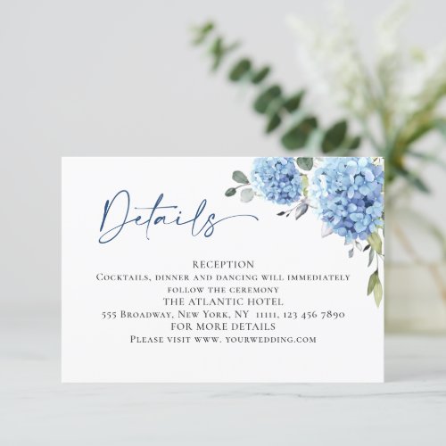 Elegant Eucalyptus Blue Hydrangea Wedding Details Enclosure Card