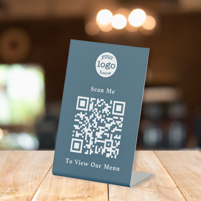 Elegant Eucalyptus Blue Logo QR Code Restaurant Pedestal Sign (Elegant Eucalyptus Blue Logo QR Code Restaurant Pedestal Sign)