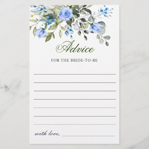 Elegant Eucalyptus Blue Roses Advice  Wishes Card