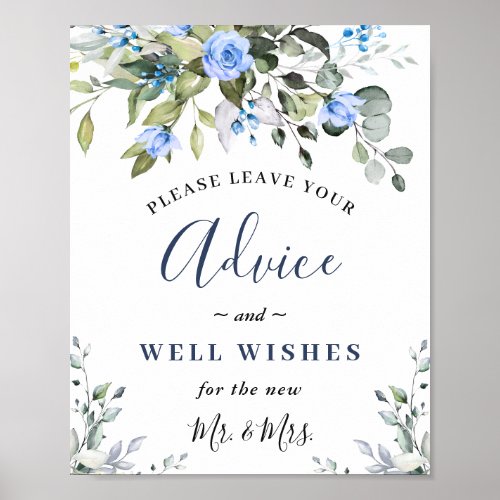 Elegant Eucalyptus Blue Roses Advice  Wishes Poster