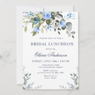 Elegant Eucalyptus Blue Roses BRIDAL LUNCHEON Invitation