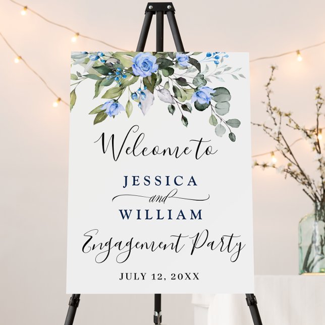 Elegant Eucalyptus Blue Roses ENGAGEMENT PARTY Foam Board (Custom sign template foam board print.)