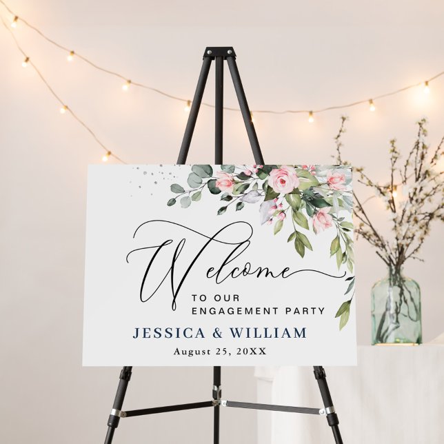 Elegant Eucalyptus Blue Roses ENGAGEMENT PARTY Foam Board (Creator Uploaded)