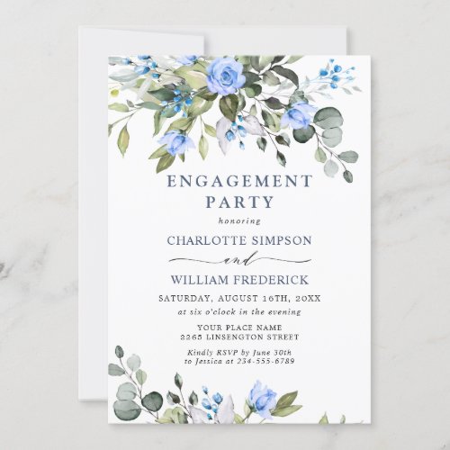 Elegant Eucalyptus Blue Roses ENGAGEMENT PARTY Invitation