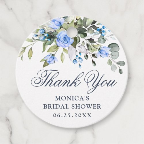 Elegant Eucalyptus Blue Roses Floral Bridal Shower Favor Tags