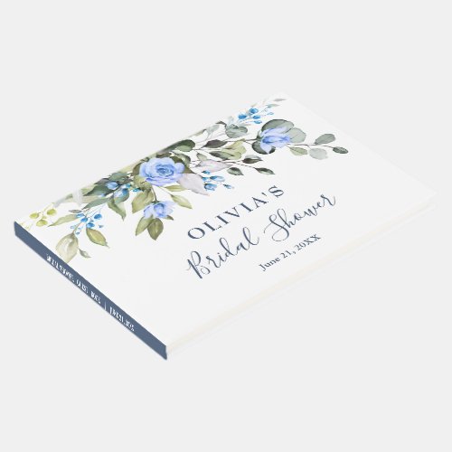 Elegant Eucalyptus Blue Roses Floral Bridal Shower Guest Book