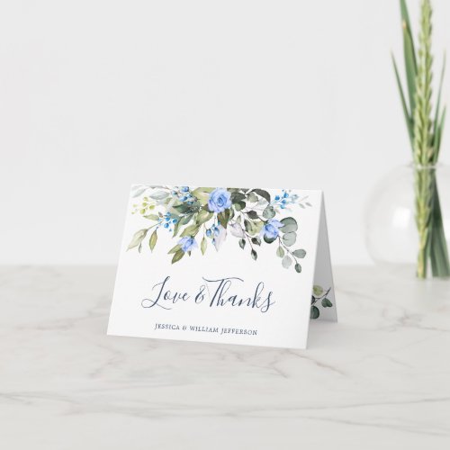 Elegant Eucalyptus Blue Roses Floral Greenery Thank You Card