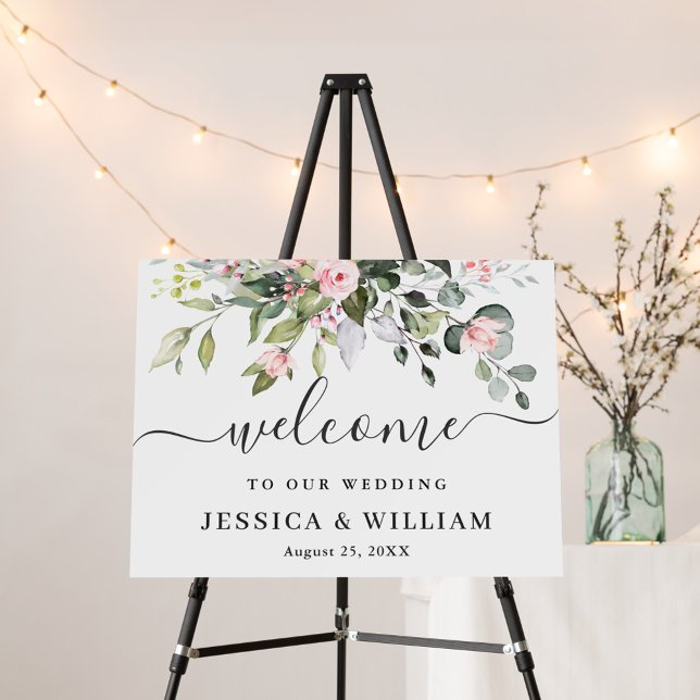 Elegant Eucalyptus Blue Roses Floral WEDDING Foam Board (Creator Uploaded)