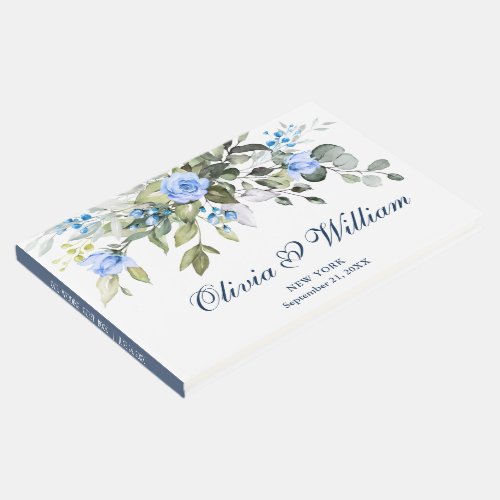 Elegant Eucalyptus Blue Roses Floral Wedding Guest Book