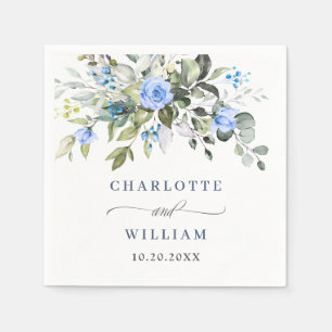 Elegant Eucalyptus Blue Roses Floral Wedding Napkins