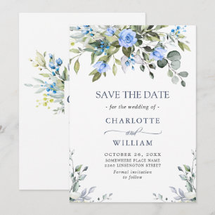 Elegant Eucalyptus Blue Roses Floral Wedding Save The Date