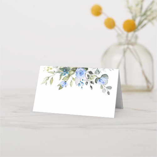 Elegant Eucalyptus Blue Roses Floral Wedding Table Place Card