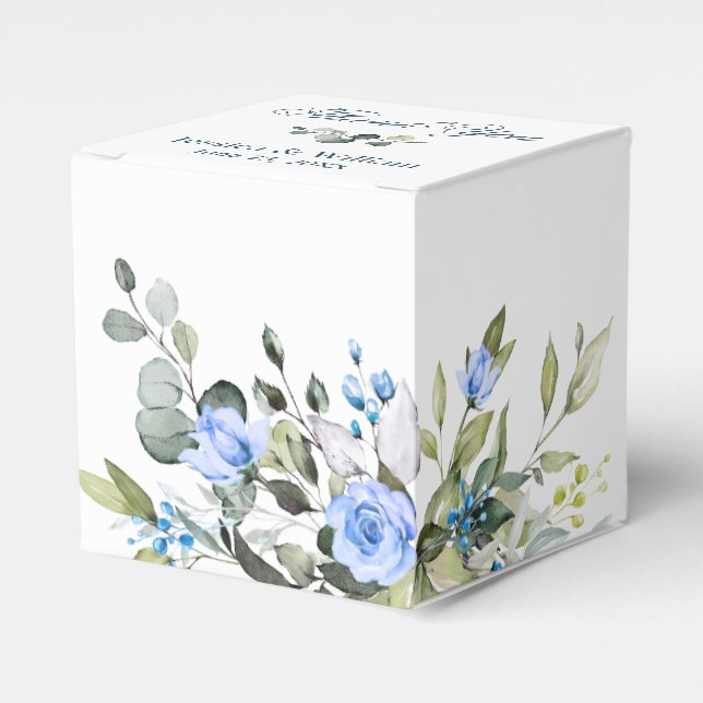 Elegant Eucalyptus Blue Roses Greenery Wedding Favor Boxes (Front Side)