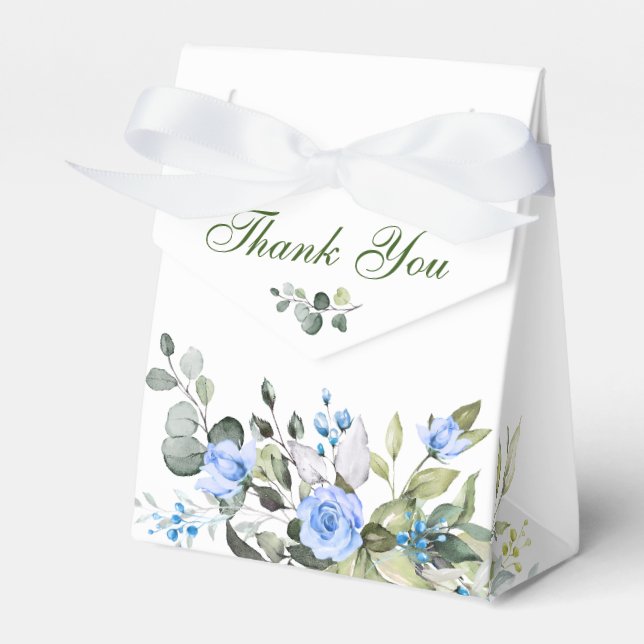 Elegant Eucalyptus Blue Roses Greenery Wedding  Favor Boxes (Front Side)