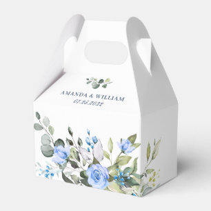 Elegant Eucalyptus Blue Roses Greenery Wedding Favor Boxes