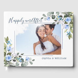 Elegant Eucalyptus Blue Roses PHOTO Wedding Guest Book