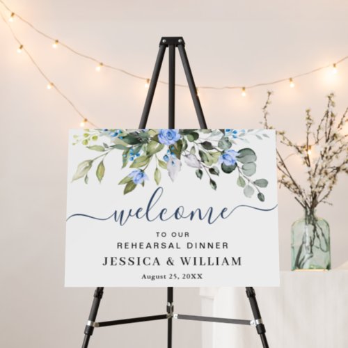 Elegant Eucalyptus Blue Roses REHEARSAL DINNER Foam Board