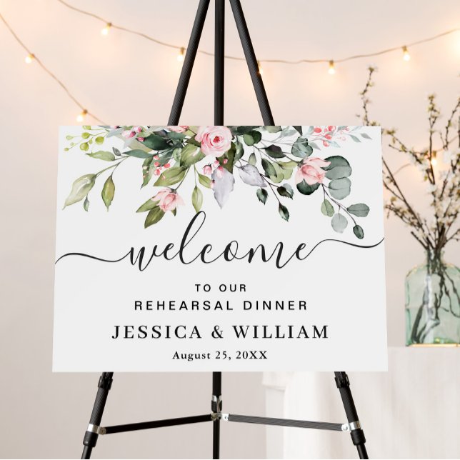 Elegant Eucalyptus Blue Roses REHEARSAL DINNER Foam Board (Creator Uploaded)