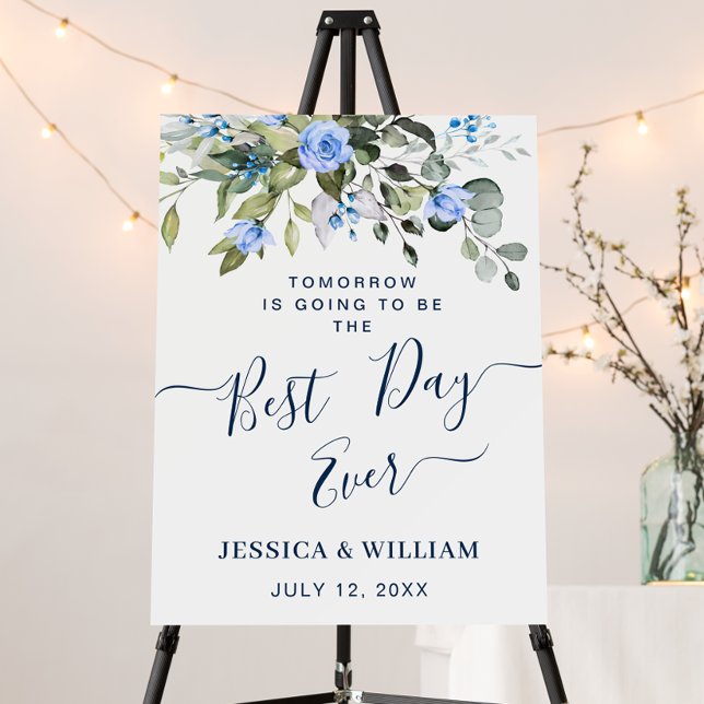 Elegant Eucalyptus Blue Roses REHEARSAL DINNER Foam Board (Custom sign template foam board print.)