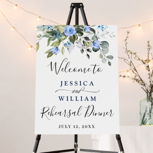 Elegant Eucalyptus Blue Roses REHEARSAL DINNER Foam Board