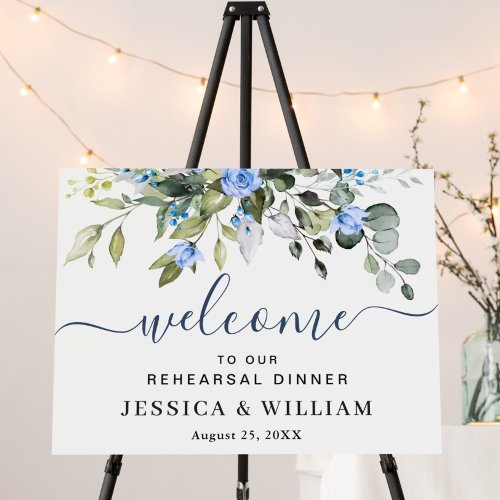 Elegant Eucalyptus Blue Roses REHEARSAL DINNER Foam Board