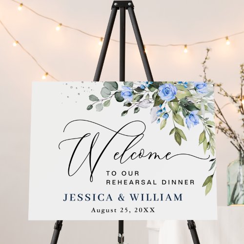 Elegant Eucalyptus Blue Roses REHEARSAL DINNER Foam Board