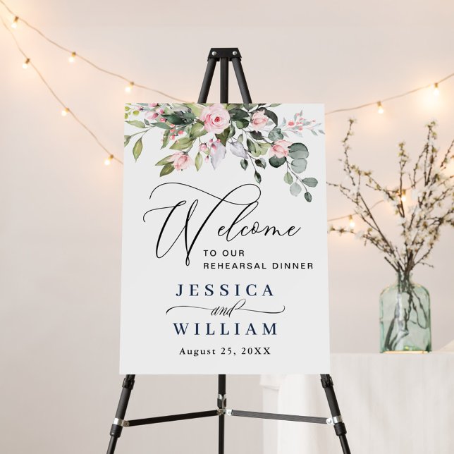 Elegant Eucalyptus Blue Roses REHEARSAL DINNER Foam Board (Creator Uploaded)