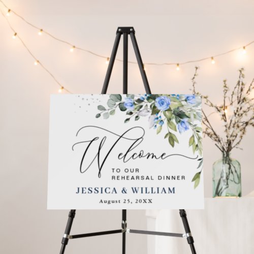 Elegant Eucalyptus Blue Roses REHEARSAL DINNER Foam Board