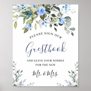 Elegant Eucalyptus Blue Roses Sign Our Guestbook