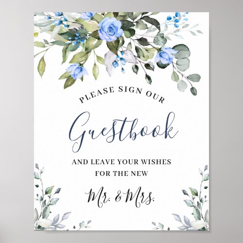 Elegant Eucalyptus Blue Roses Sign Our Guestbook