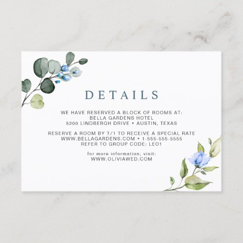 Elegant Eucalyptus Blue Roses Wedding Details Encl Enclosure Card