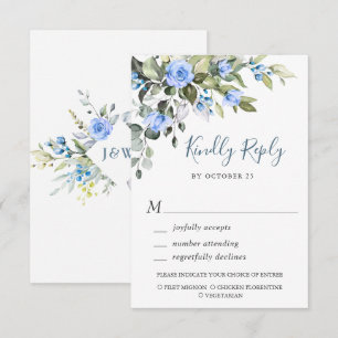 Elegant Eucalyptus Blue Roses Wedding Floral RSVP Card