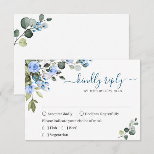 Elegant Eucalyptus Blue Roses Wedding Floral RSVP Card
