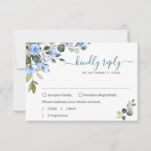 Elegant Eucalyptus Blue Roses Wedding Floral RSVP Card