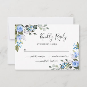 Elegant Eucalyptus Blue Roses Wedding RSVP Card
