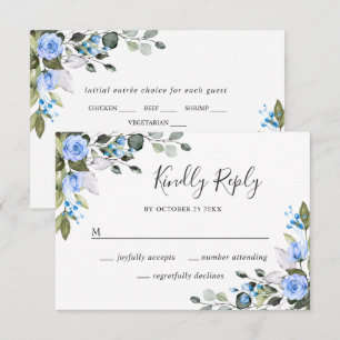 Elegant Eucalyptus Blue Roses Wedding RSVP Card