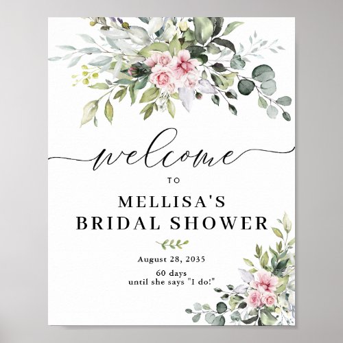 Elegant Eucalyptus Blush Bridal Shower Poster