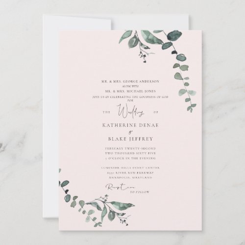 Elegant Eucalyptus Blush  Goodness of God Wedding Invitation