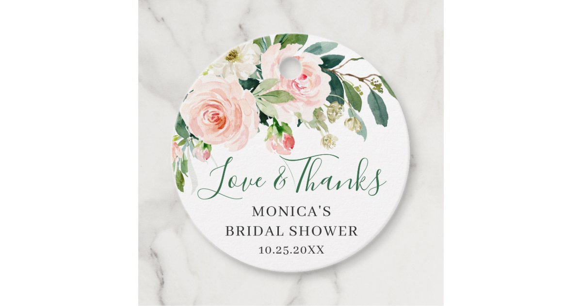 Elegant Eucalyptus Blush Pink Floral Bridal Shower Favor Tags | Zazzle
