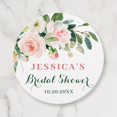 Elegant Eucalyptus Blush Pink Floral Bridal Shower Favor Tags