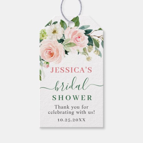 Elegant Eucalyptus Blush Pink Floral Bridal Shower Gift Tags