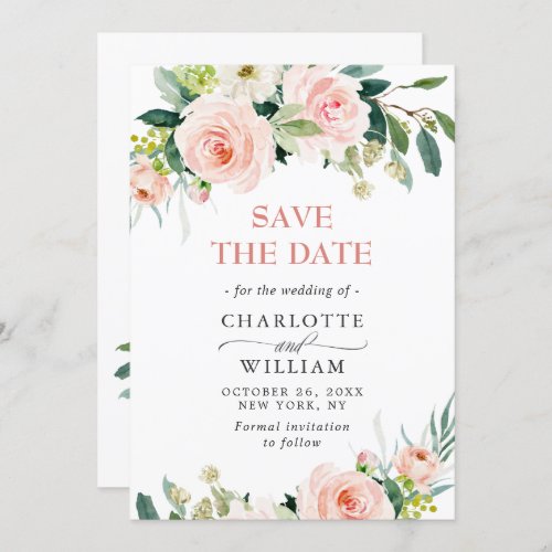 Elegant Eucalyptus Blush Pink Flowers Wedding Save The Date